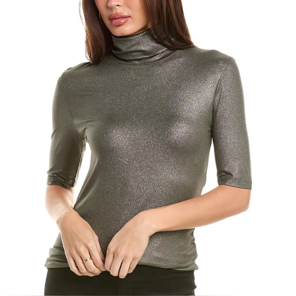 LRL Lauren Ralph Lauren Women's Medium Turtle Neck Silver Metallic Top New NWT - Picture 1 of 16